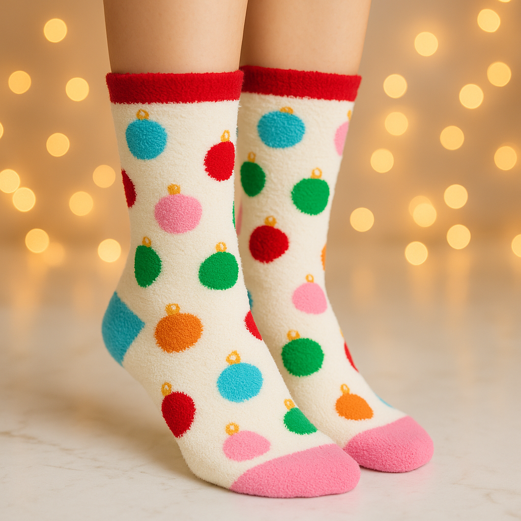 Women's Fuzzy Christmas Ornament Socks - The perfect stocking stuffer!
