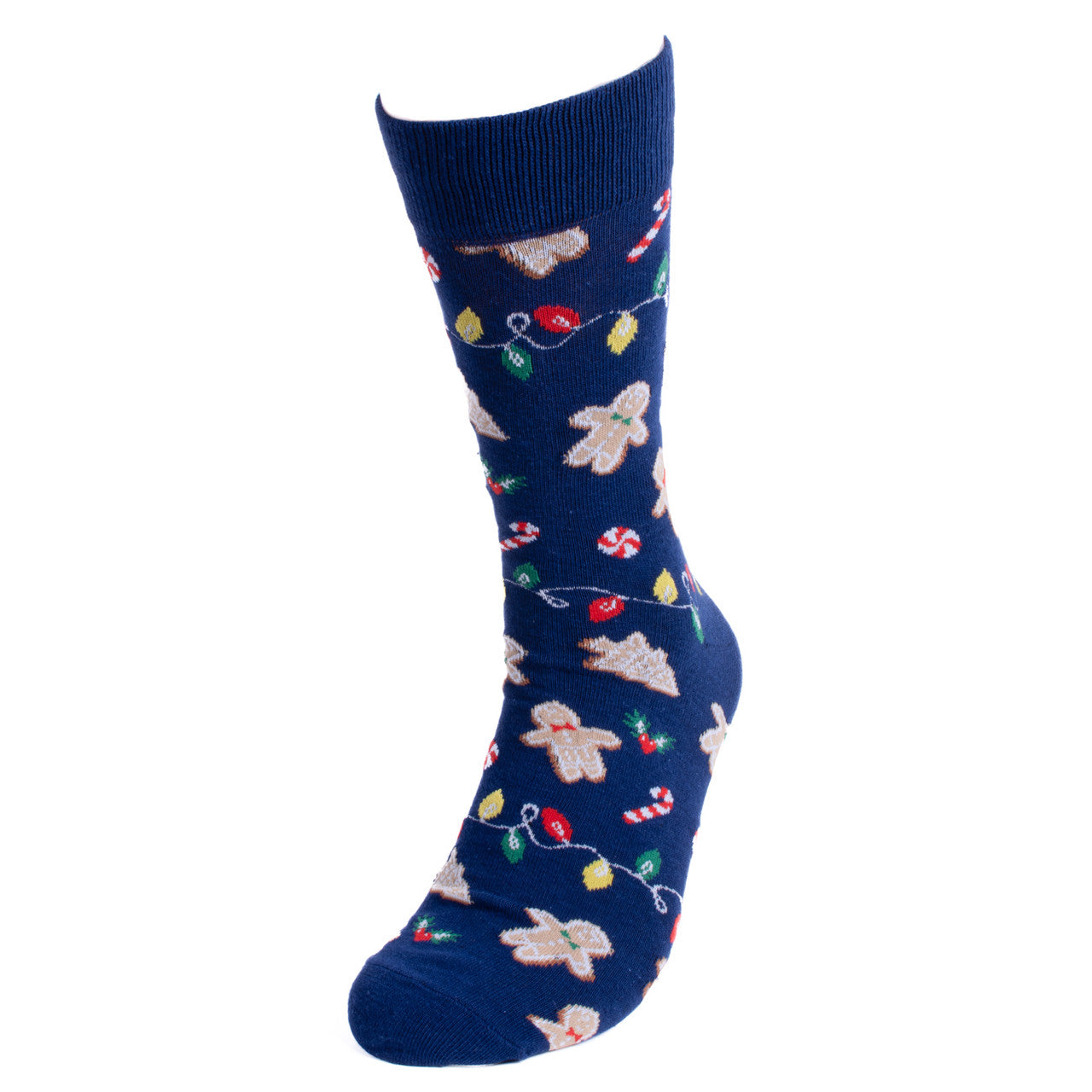 Men's Crew Socks - Gingerbread Man and Christmas Lights