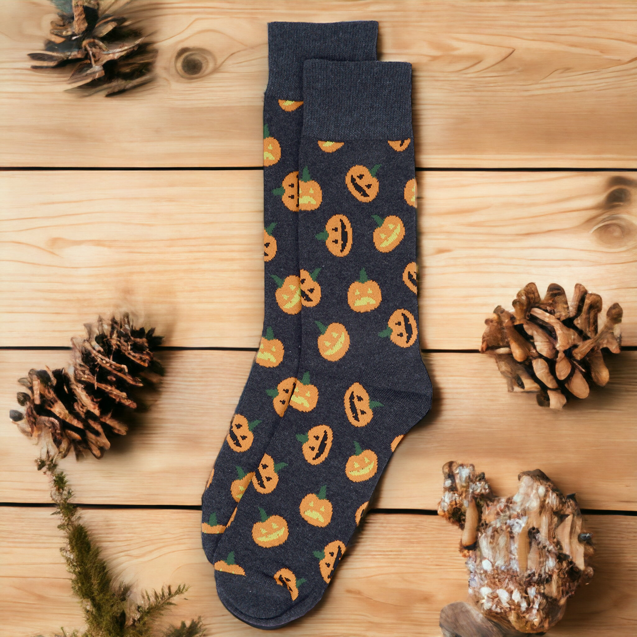 Men's Halloween Socks Charcoal Gray Crew Socks Pumpkin Socks