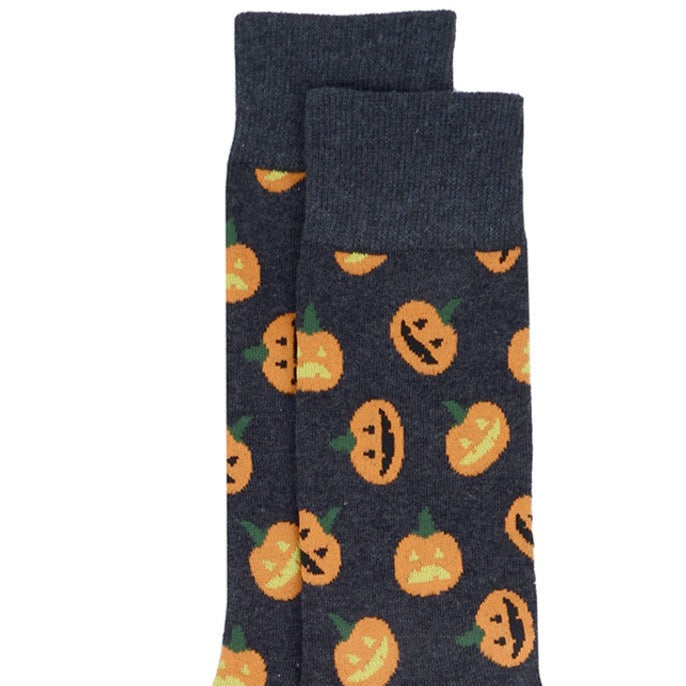 Men's Halloween Socks Charcoal Gray Crew Socks Pumpkin Socks
