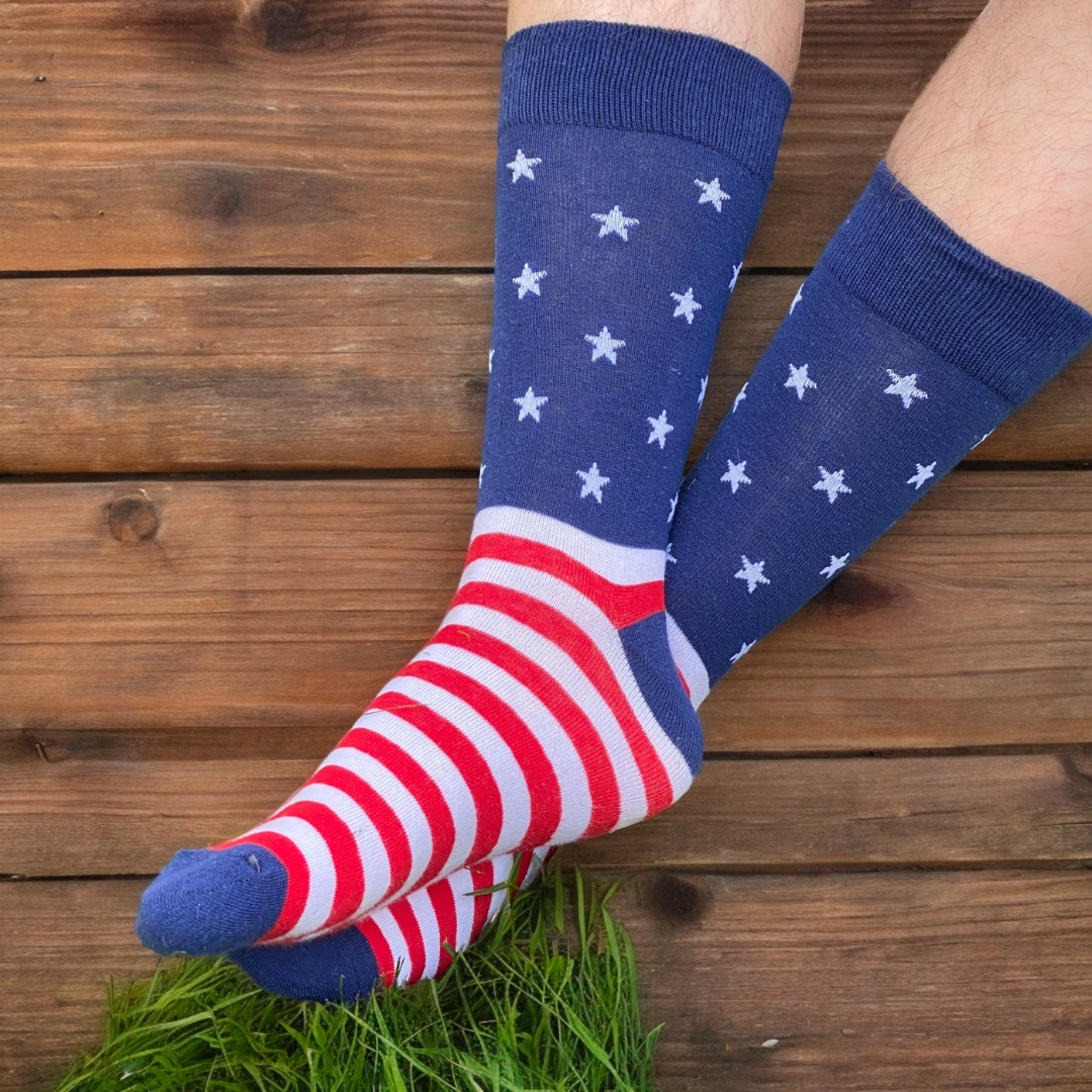 Men's American Flag Socks Stars and Stripes Crew Sock Gift for Him Patriotic Gift