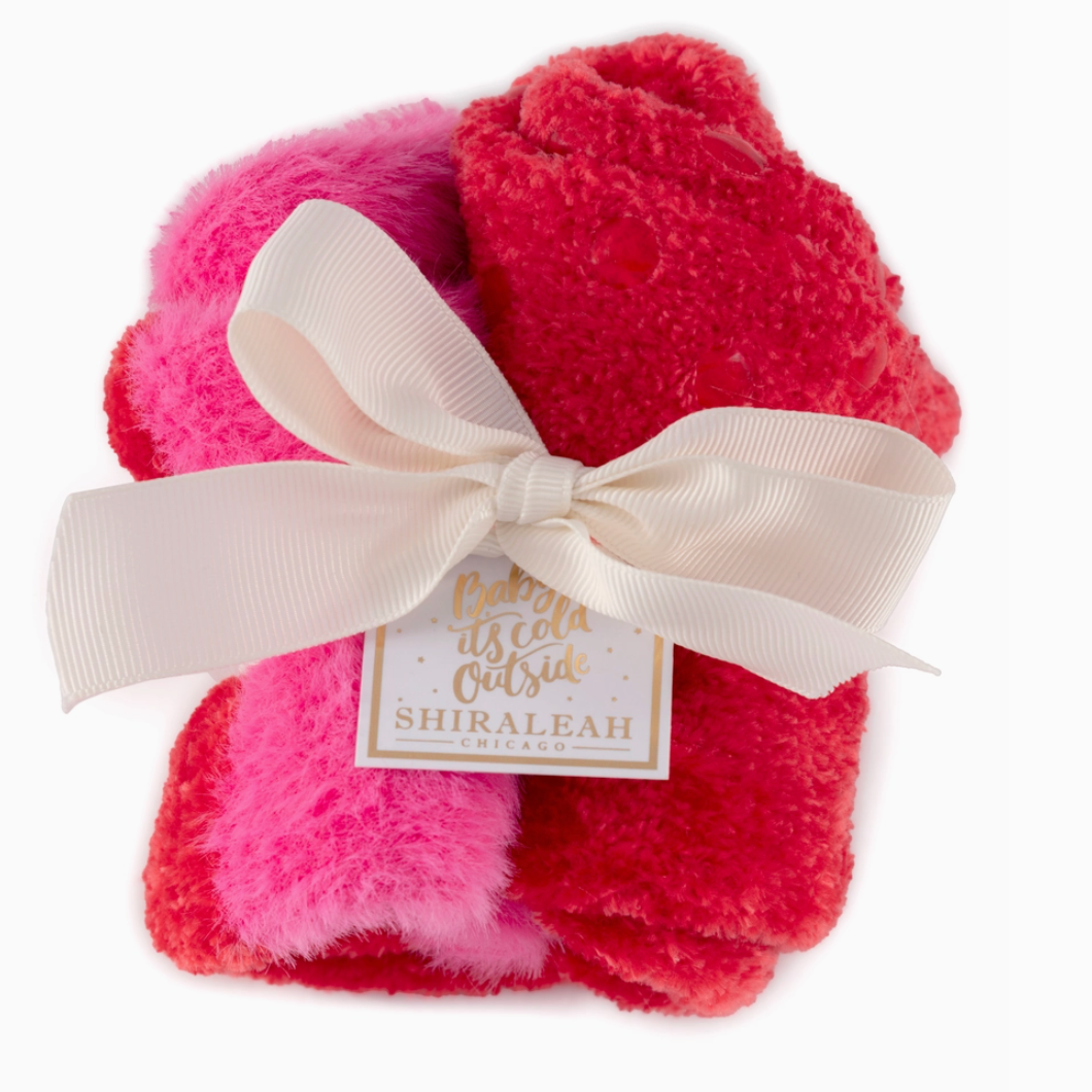 Women's Fuzzy Socks - Red and Pink
