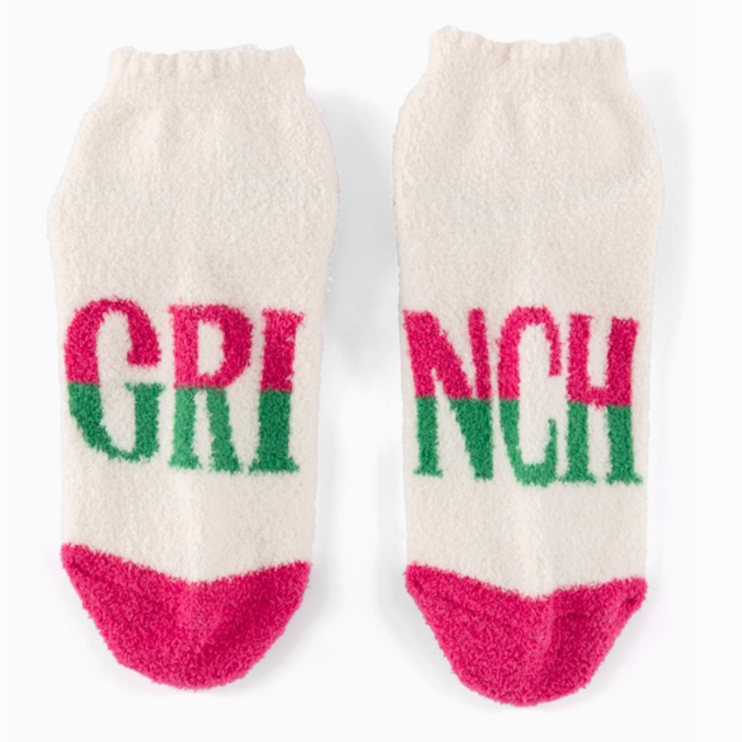Women's Grinch Socks with Pom Poms and Grip Bottom