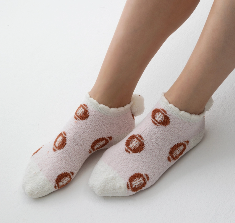Women's Football Socks with Pom Poms and Grip Bottom