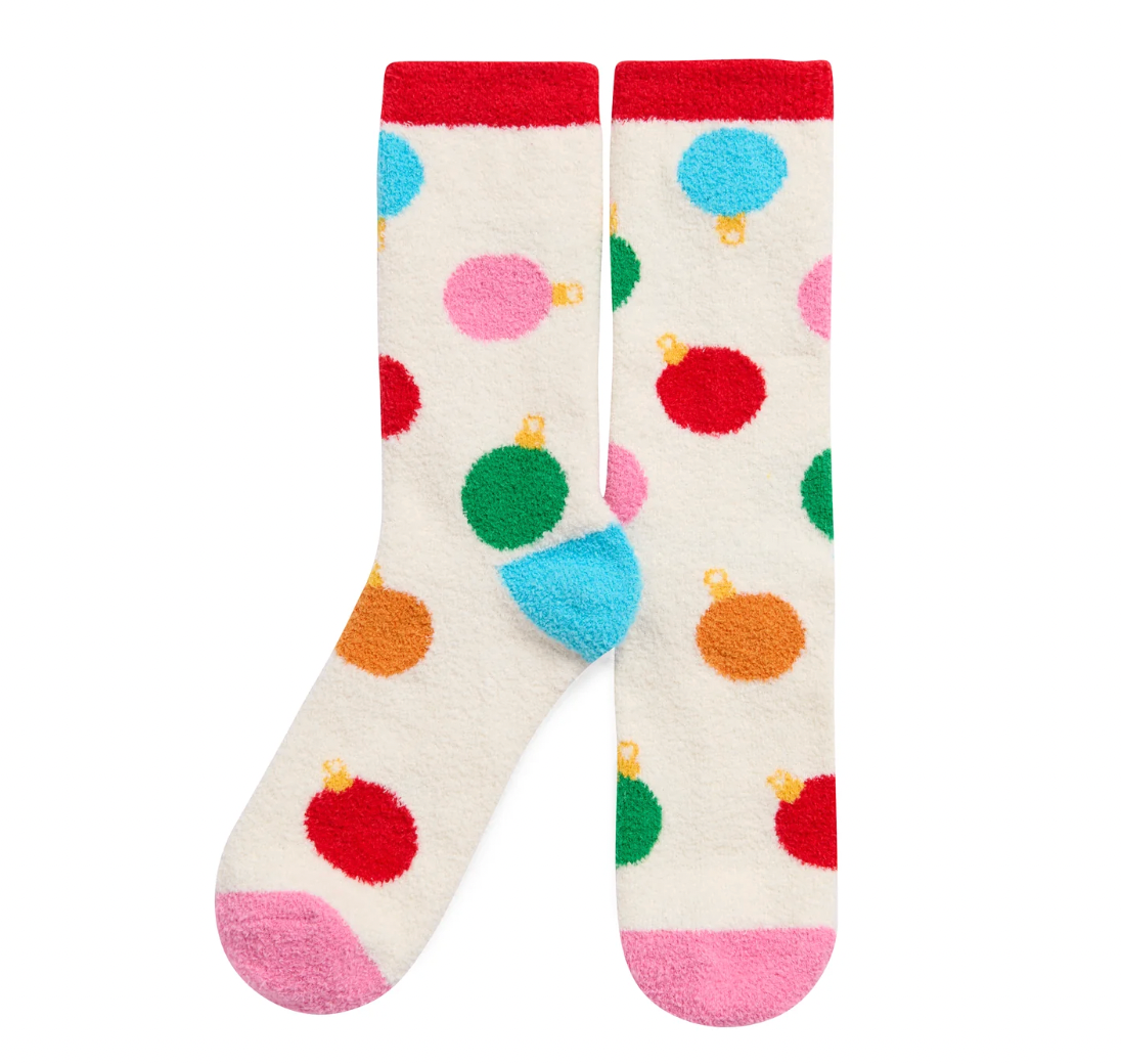 Women's Fuzzy Christmas Ornament Socks - The perfect stocking stuffer!