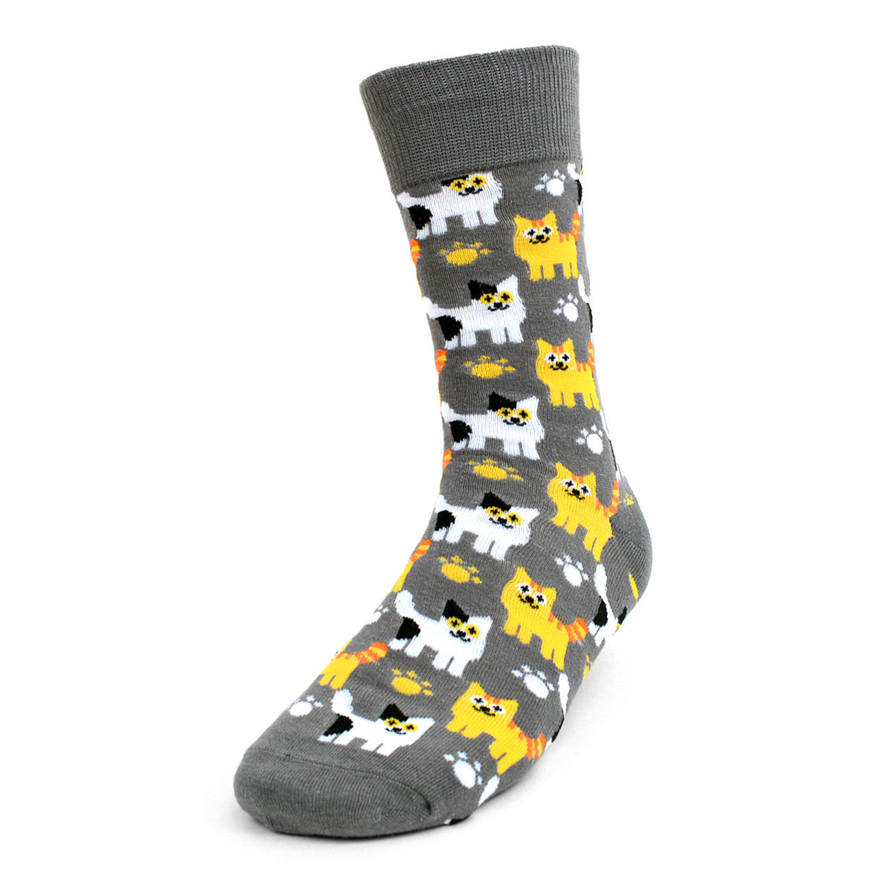 Men's Cat Socks - Kittens and Cat Lovers Socks - Grey socks with Orange and White cat pattern.