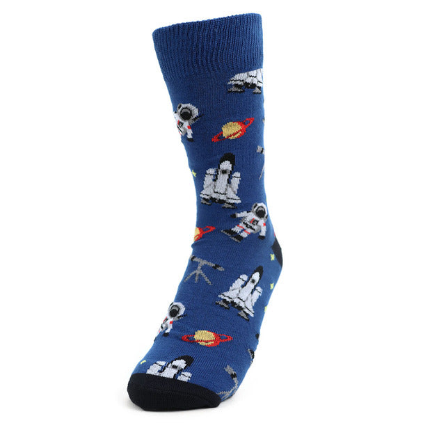 Men's Space Explorer Socks Astronaut and Rockets Pattern Blue