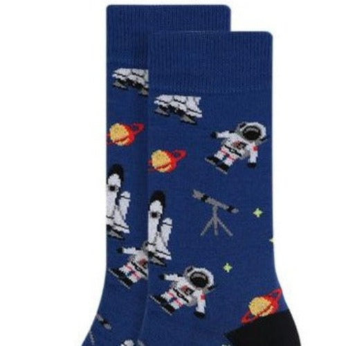 Men's Space Explorer Socks Astronaut and Rockets Pattern Blue