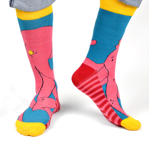 Men's Kraken Crew Socks - Blue Pink Yellow