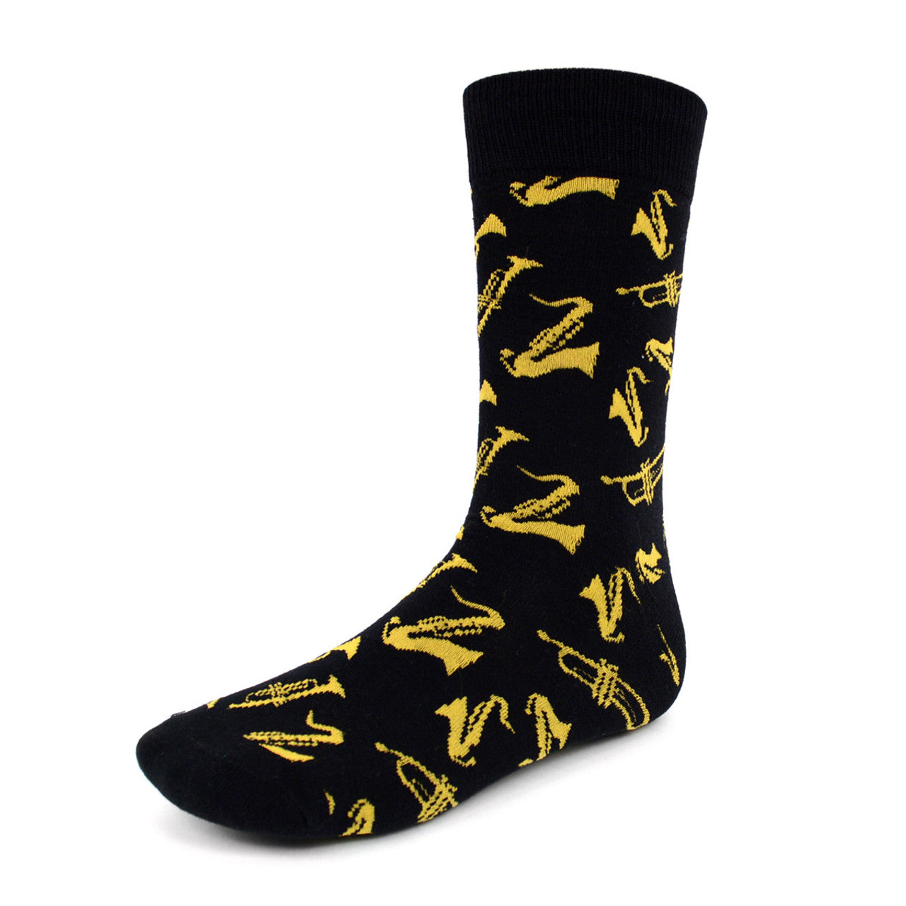 Mens Brass Instrument Saxophone Trumpet Music Socks - Black