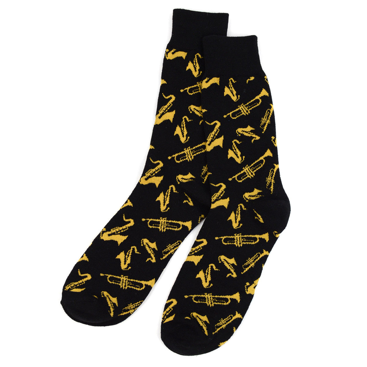 Mens Brass Instrument Saxophone Trumpet Music Socks - Black