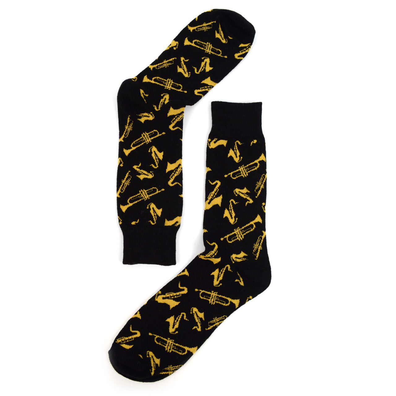 Mens Brass Instrument Saxophone Trumpet Music Socks - Black