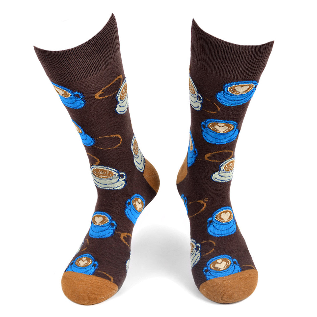 Men's Coffee Lovers Crew Socks - Java Latte Espresso Brown Blue