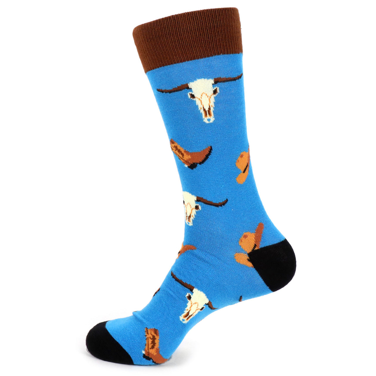 Men's Old West Western Cowboy Rodeo Crew Sock - Blue Brown