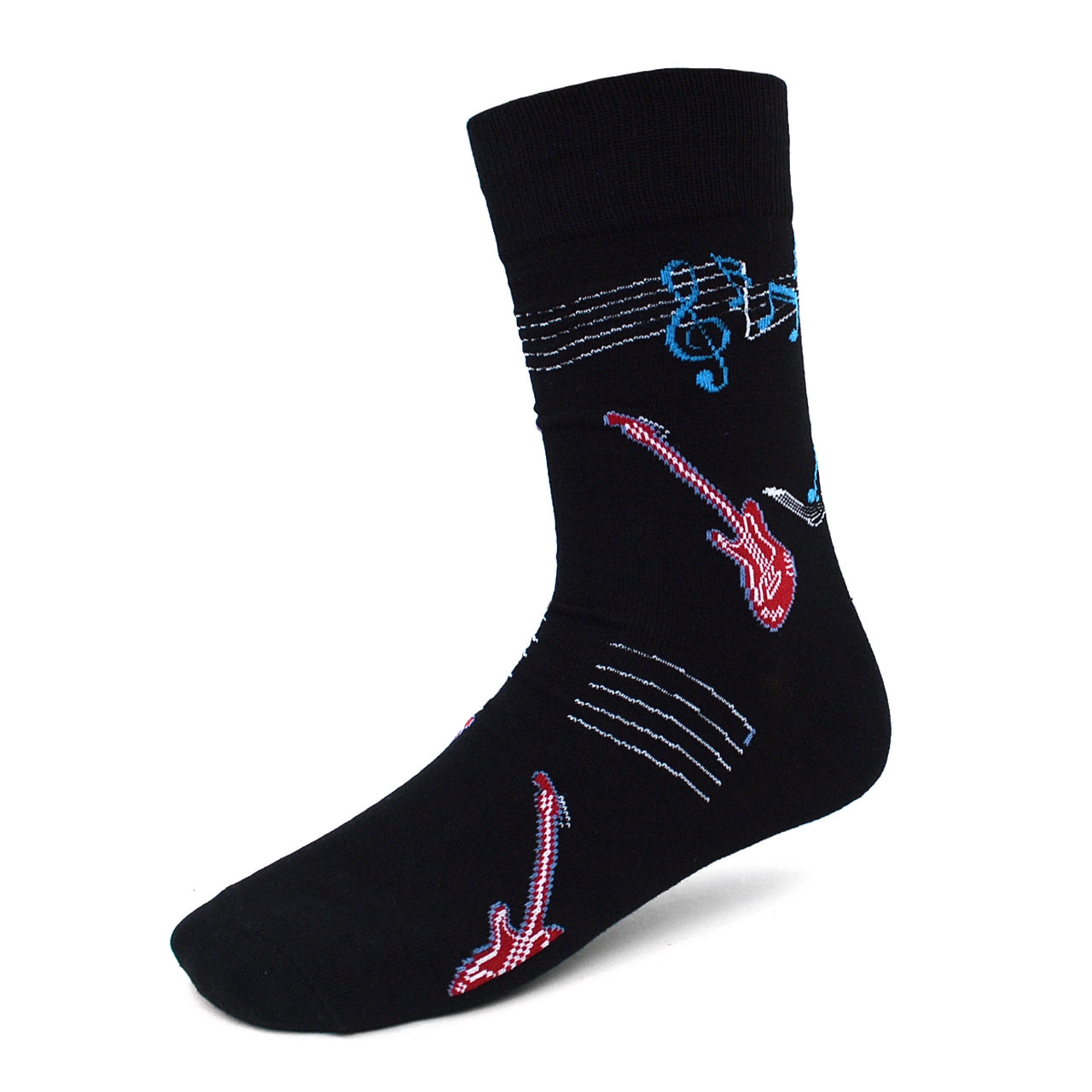 Men's Music Notes Electric Guitar Musician Crew Socks - Blue