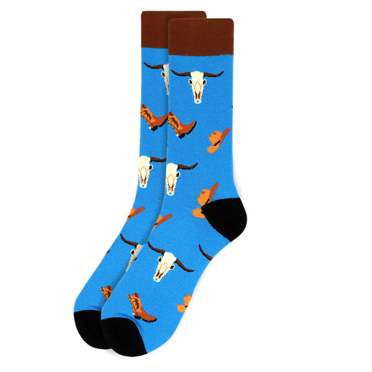 Men's Old West Western Cowboy Rodeo Crew Sock - Blue Brown
