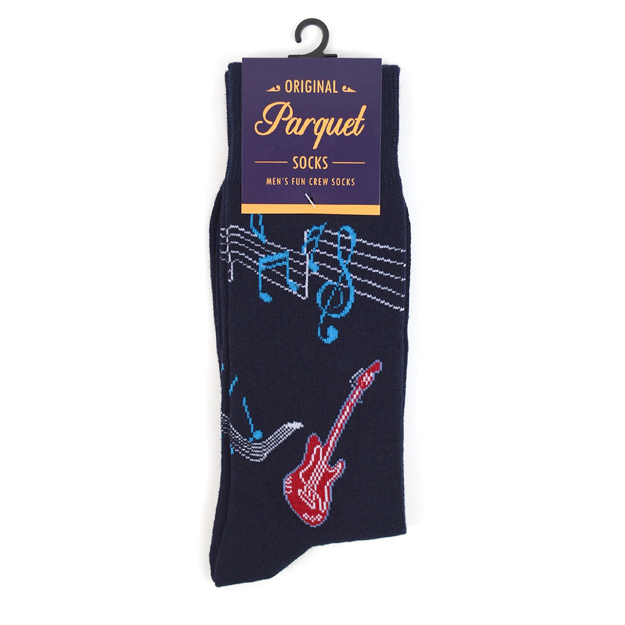 Men's Music Notes Electric Guitar Musician Crew Socks - Blue
