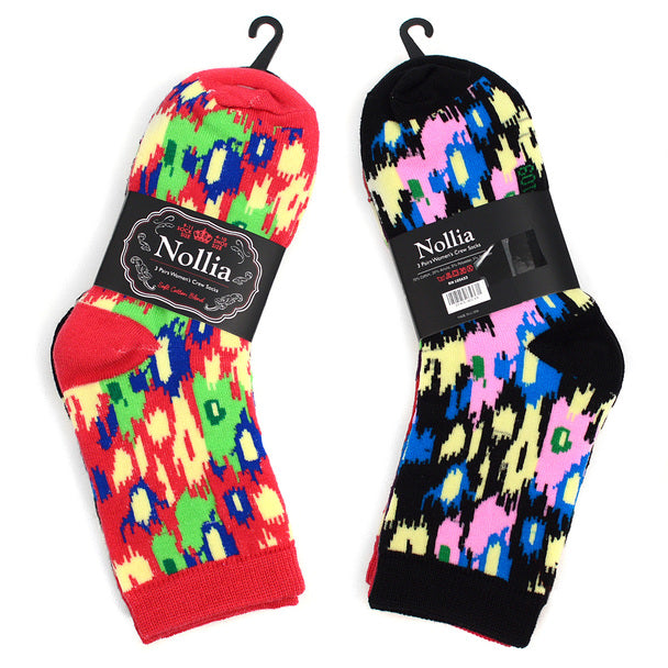Women's Colorful Camo Crew Socks - 3 Pair Per Pack