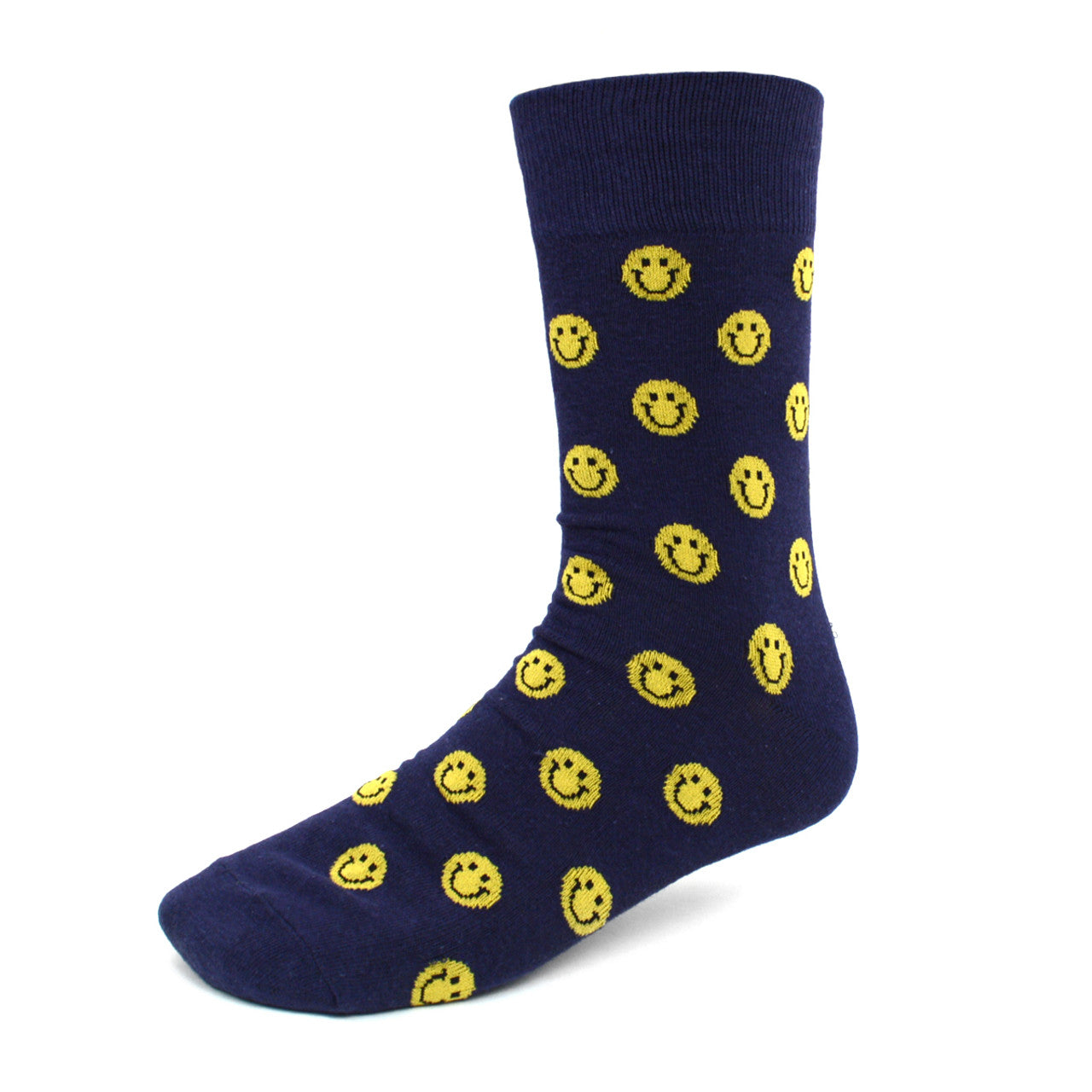 Men's Navy Smile Smiley Face Crew Socks