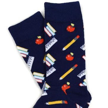 Women's Teacher Socks School Supplies Apple Pencil