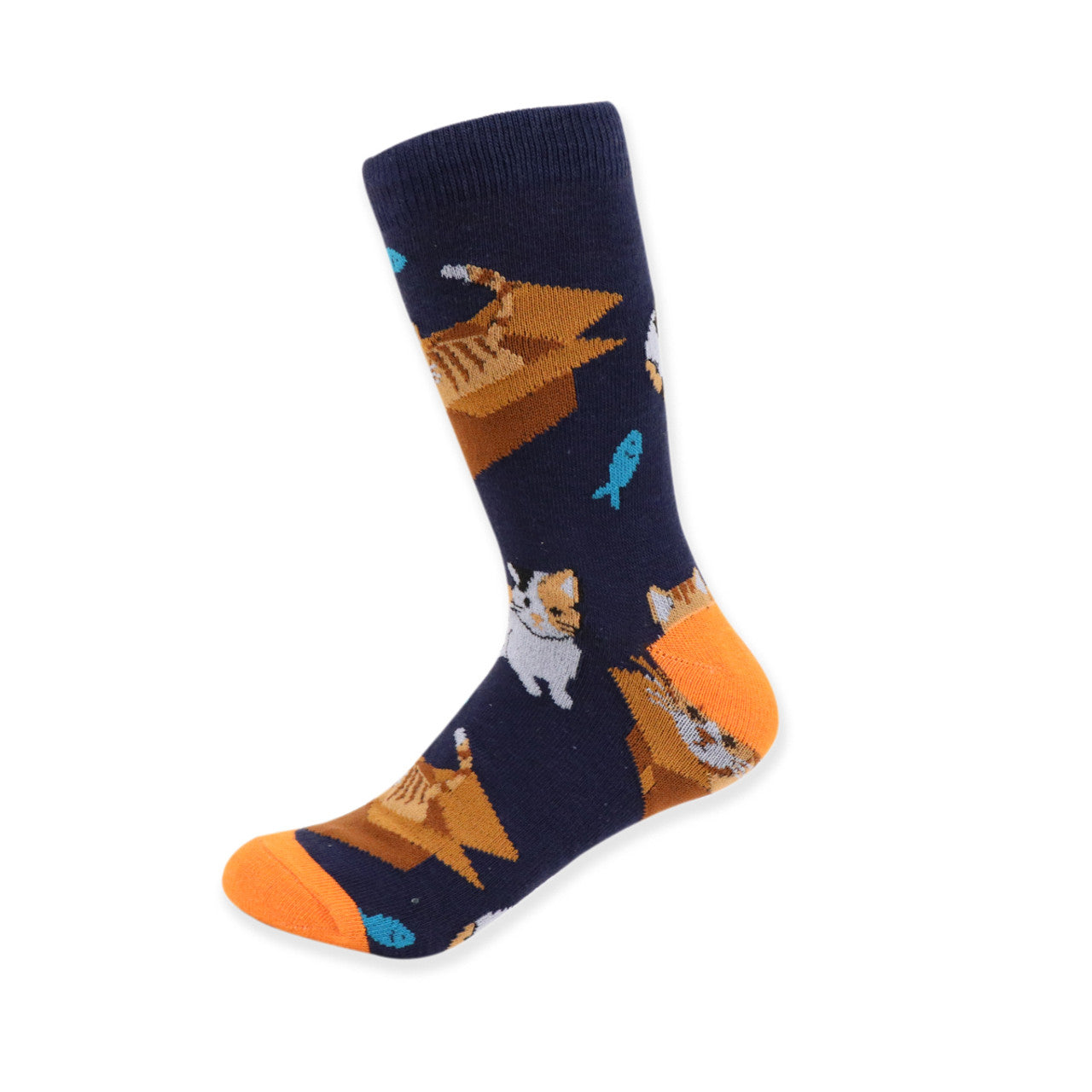 Women's Cat in a Box Fish Crew Sock - Blue