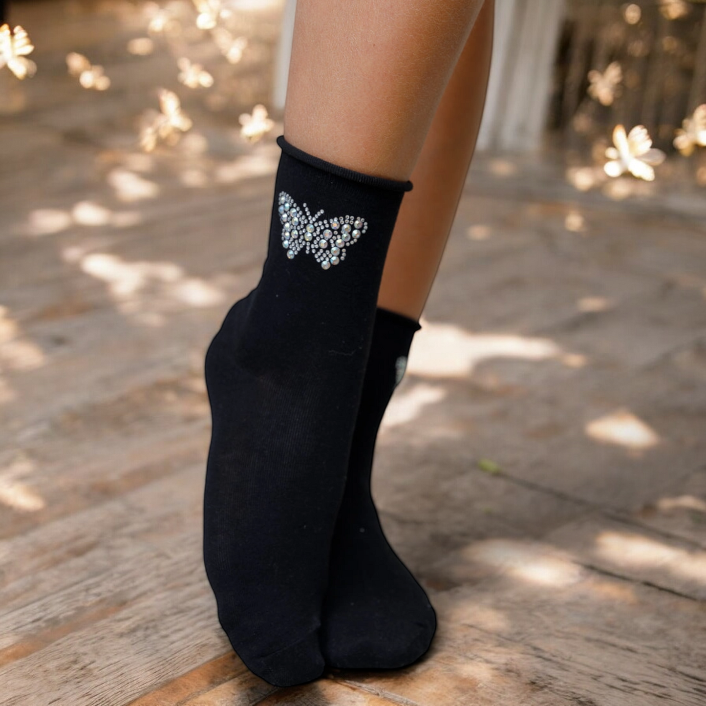 Women's Crystal Butterfly Socks - Ankle Socks