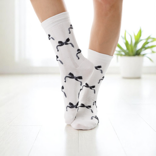 Women's Black Bow Socks with Ruffle