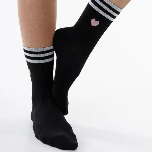 Women's Black Striped Heart Socks