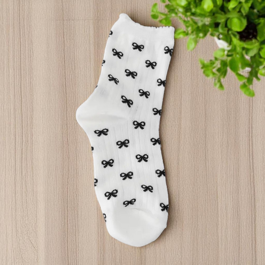 Women's Small Bow Socks - Black and White
