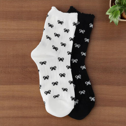 Women's Small Bow Socks - Black and White