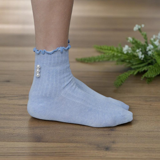 Women's Blue Pearl Frill Socks