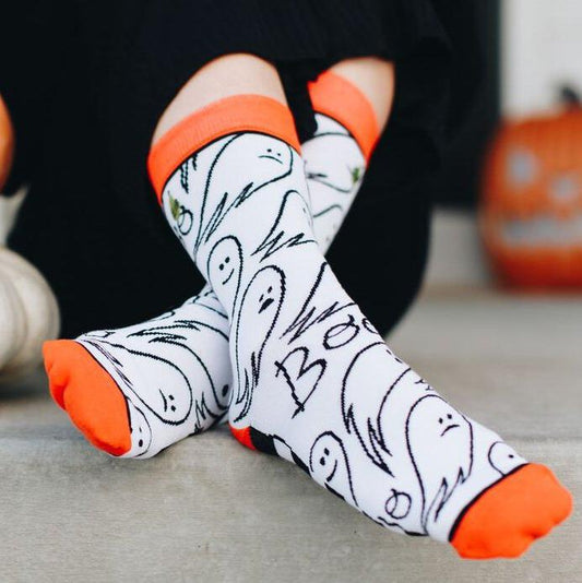 Women's Halloween Socks Ghosts and Stripes Boo Idea for Halloween