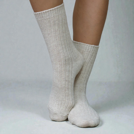Women's Super Soft Cashmere Wool Socks - Ivory Ribbed