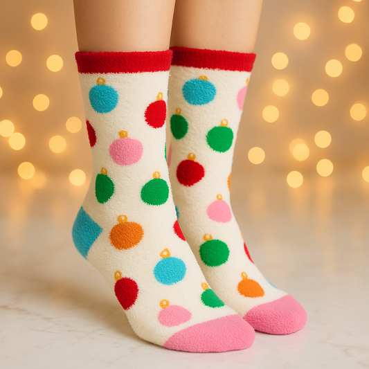 Women's Fuzzy Christmas Ornament Socks - The perfect stocking stuffer!