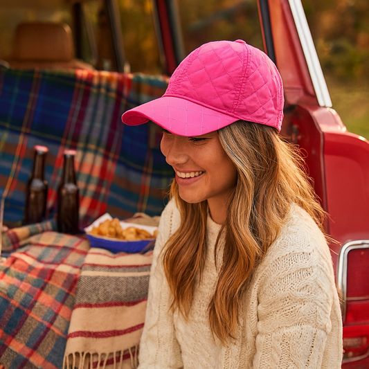 Women's Quilted Baseball Cap Ball Hat - Pink
