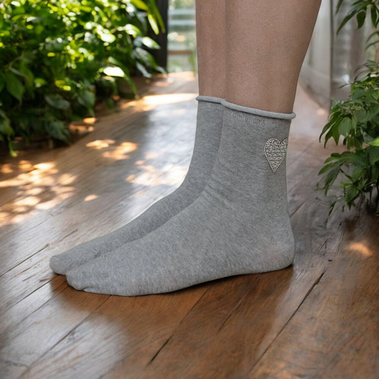 Women's Crystal Heart Socks - Ankle Socks