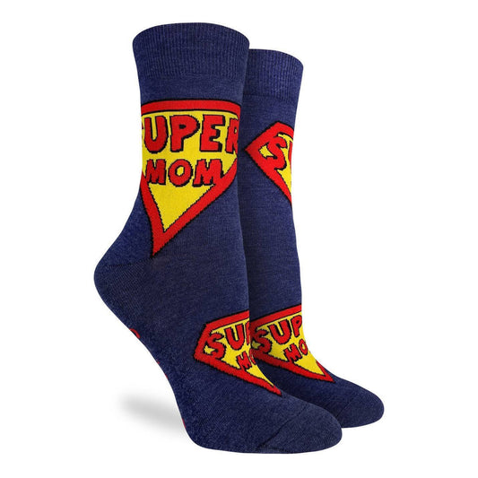 Women's Super Mom Socks - Navy Blue Comic