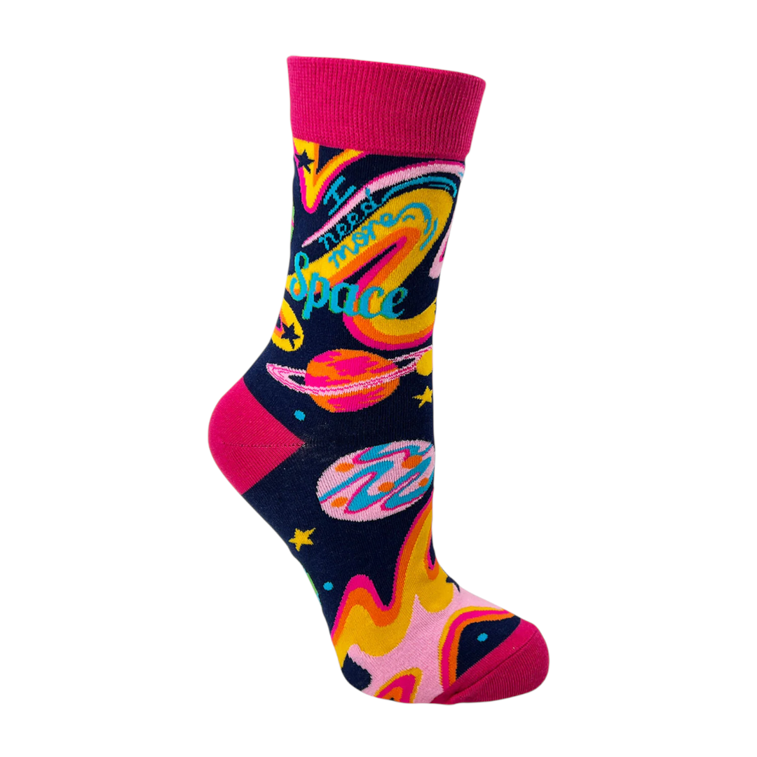 Women's I Need More Space Socks with Galaxy, Planets and Stars