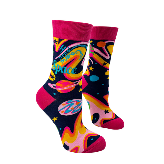 Women's I Need More Space Socks with Galaxy, Planets and Stars