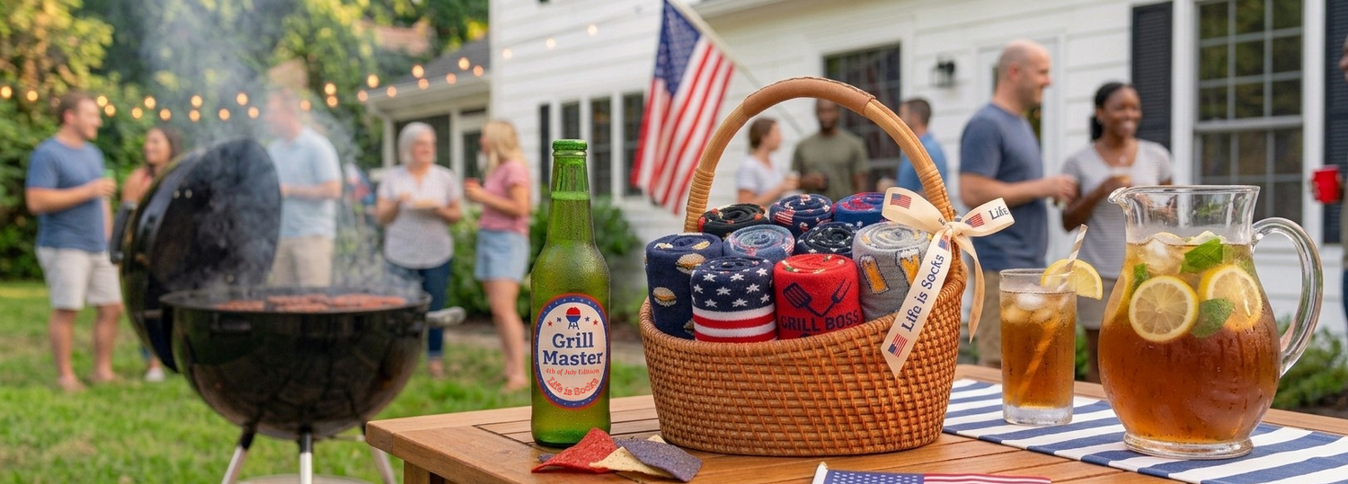 Life is Socks BBQ and July 4th Socks. American Flag Socks, Grill Boss Socks, Beer Socks, Hamburger Socks