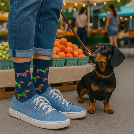 Women's Dachshund Socks - Wiener Dog Socks - Blue