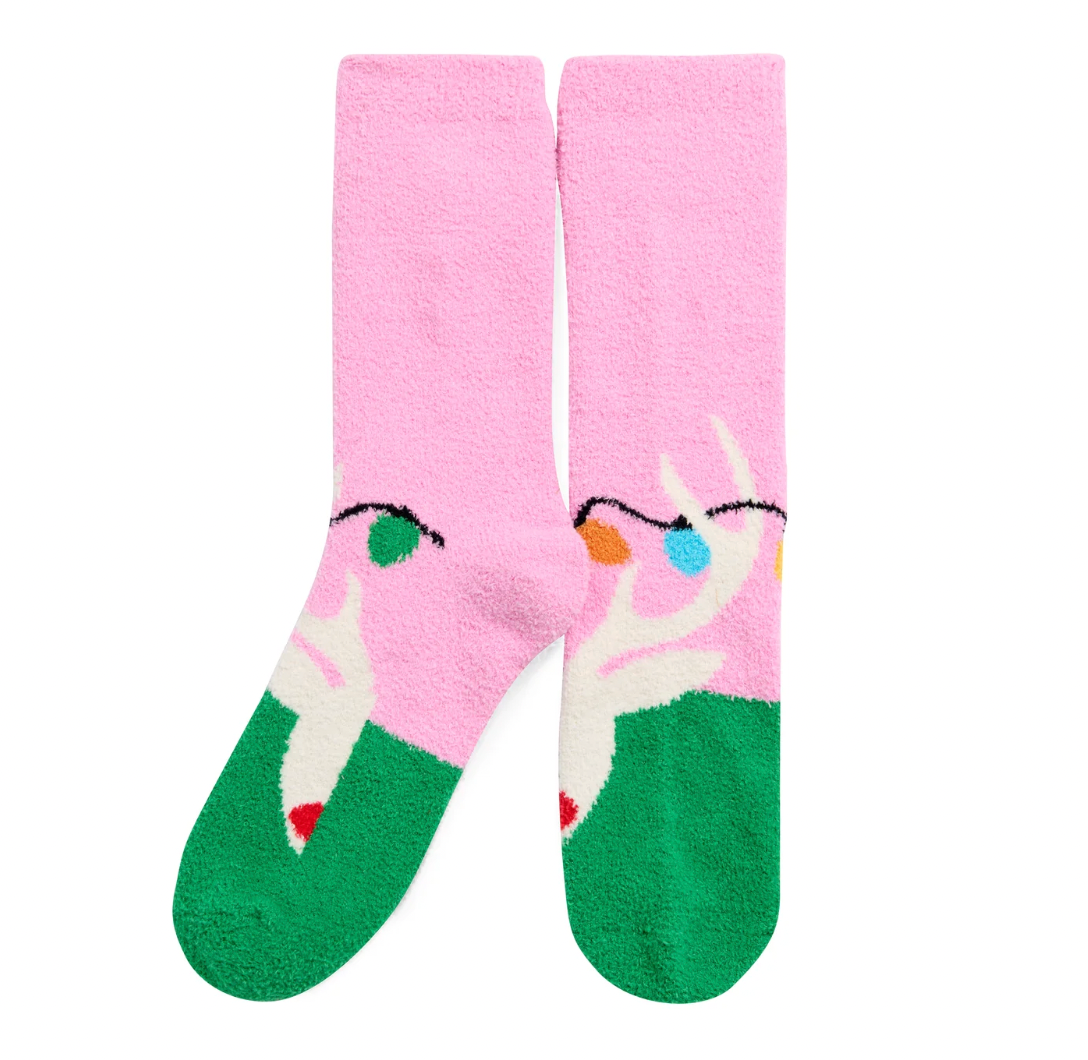 Women's Fuzzy ReindeerSocks - Christmas Lights and Cozy Nights