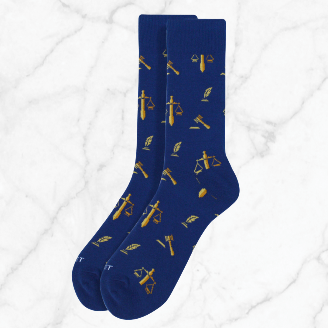 Men's Lawyer Crew Socks - Scale of Justice Quill Gavel Blue and Gold ...