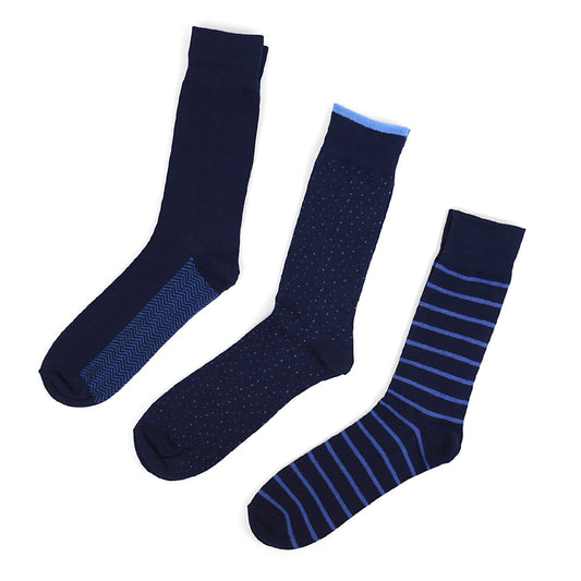 Men's Blue Striped and Dot Crew Socks - 3 Pack