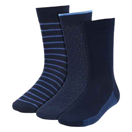 Men's Blue Striped and Dot Crew Socks - 3 Pack
