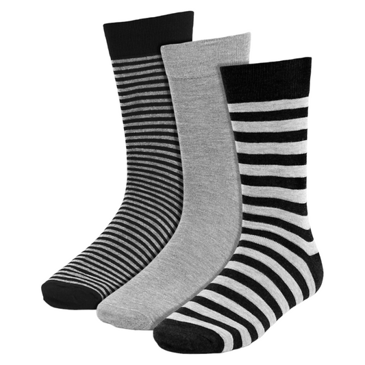 Men's Striped and Solid Crew Socks - Black and Gray 3 Pack