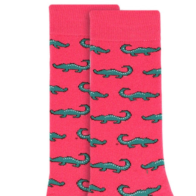 Men's Alligator Crew Sock - Pink & Green