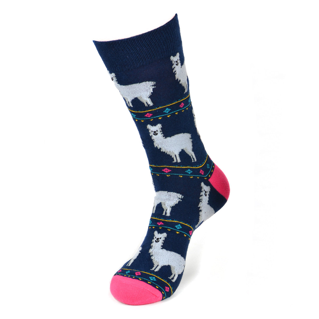 Men's Alpaca Print Socks - Blue with pink toe