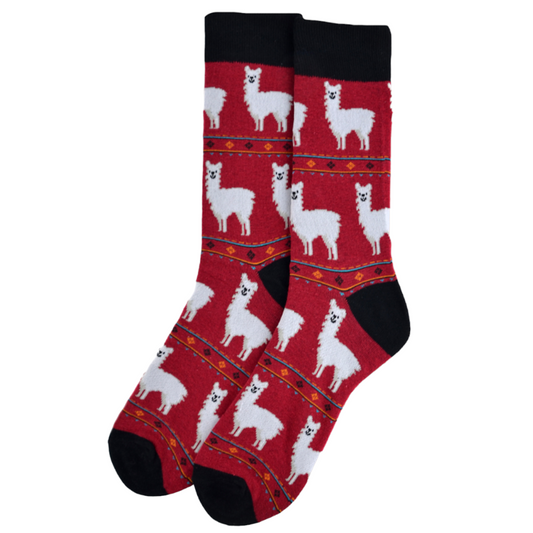Men's Alpaca Print Socks - Red