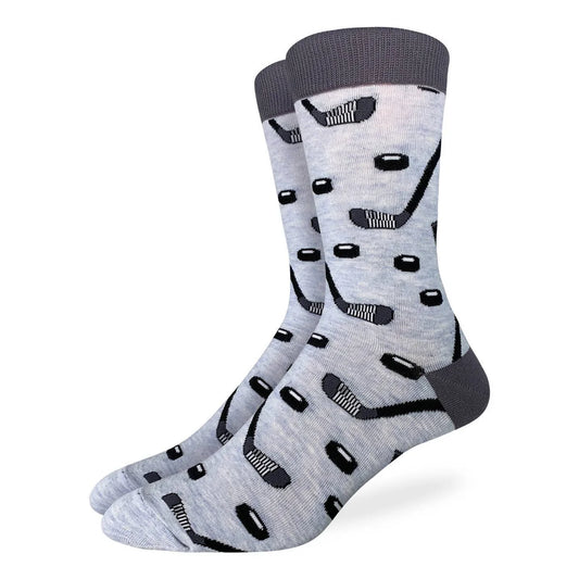 Men's Big & Tall Hockey Socks - Gray Black Hockey Stick and Pucks